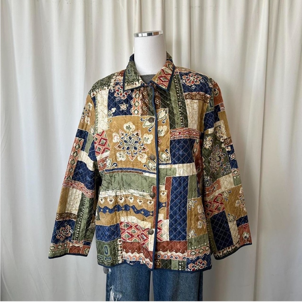 Vintage 1990s Alfred Dunner 100% SILK Patchwork quilted jacket size 16P. - Picture 4 of 8